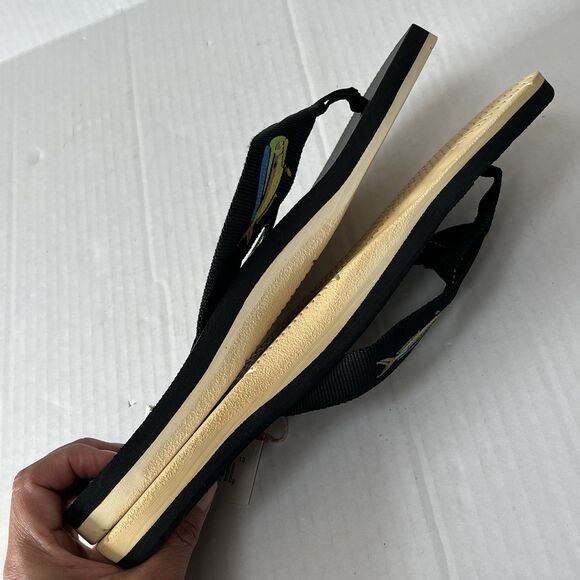 Scott Hawaii Mens 13 Hokulea Flip Flop Black Mahi Fish Rubber Boating Sandals - Picture 6 of 10